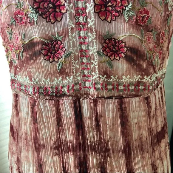 Sundance Gemi Pink Multi Tie Dye Floral Embroidered Dress Cupro Chiffon Size S - Picture 4 of 15